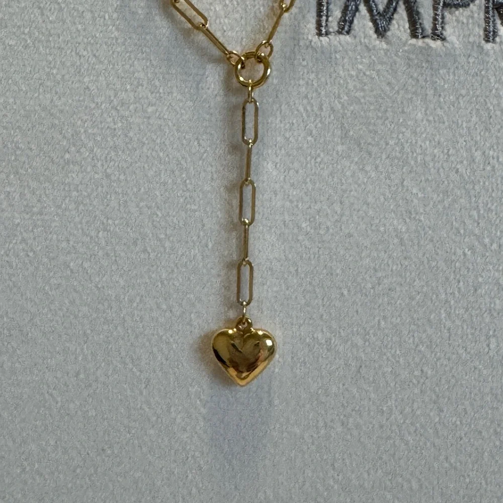 Paperclip Gold Chain with Puffed Heart 10k Gold Pendant Necklace - Picture 4 of 7